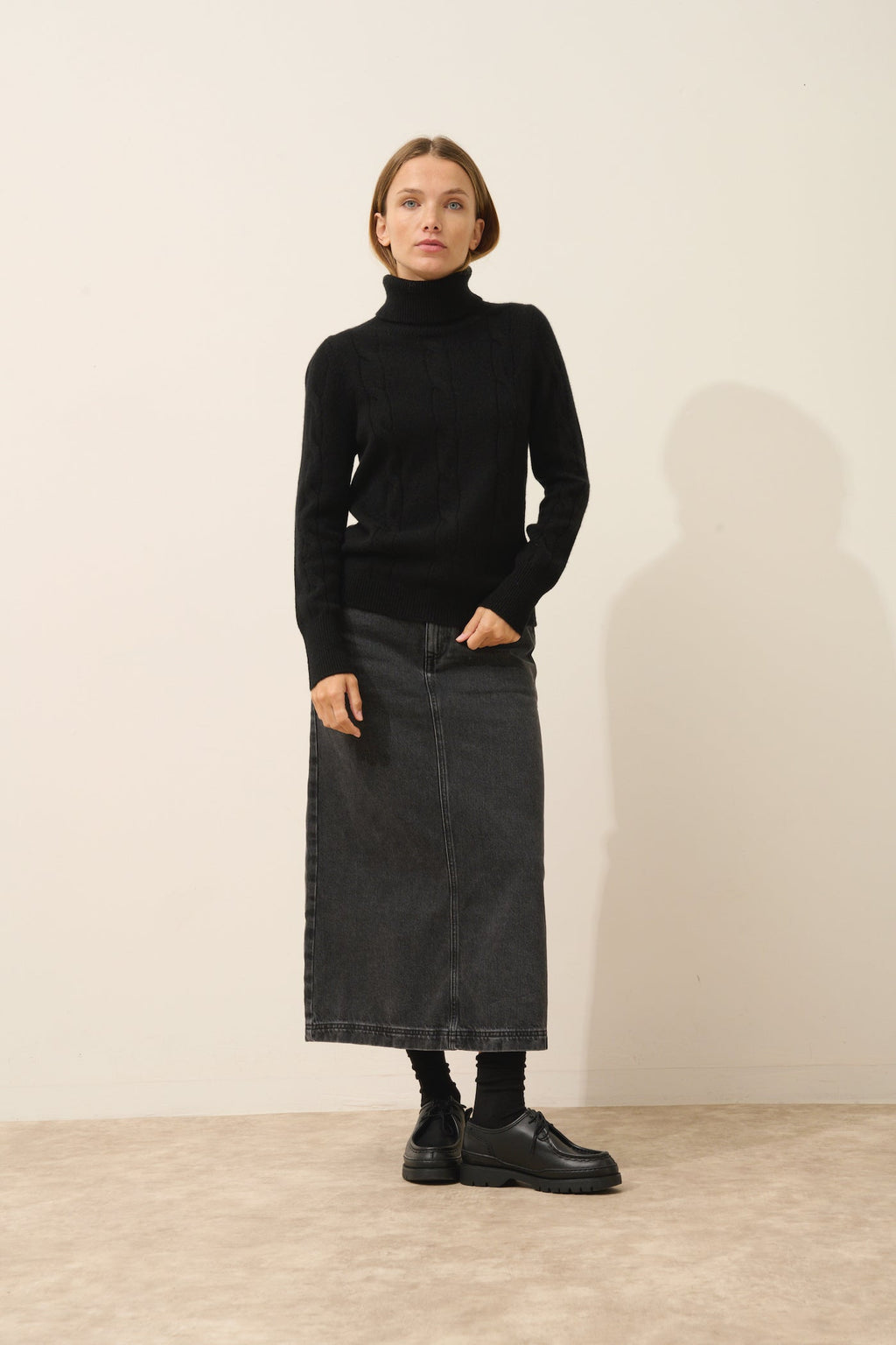 Just Cashmere - Pull Col Roulé Estelle - 100% Cachemire 4 Fils - Noir - Femme