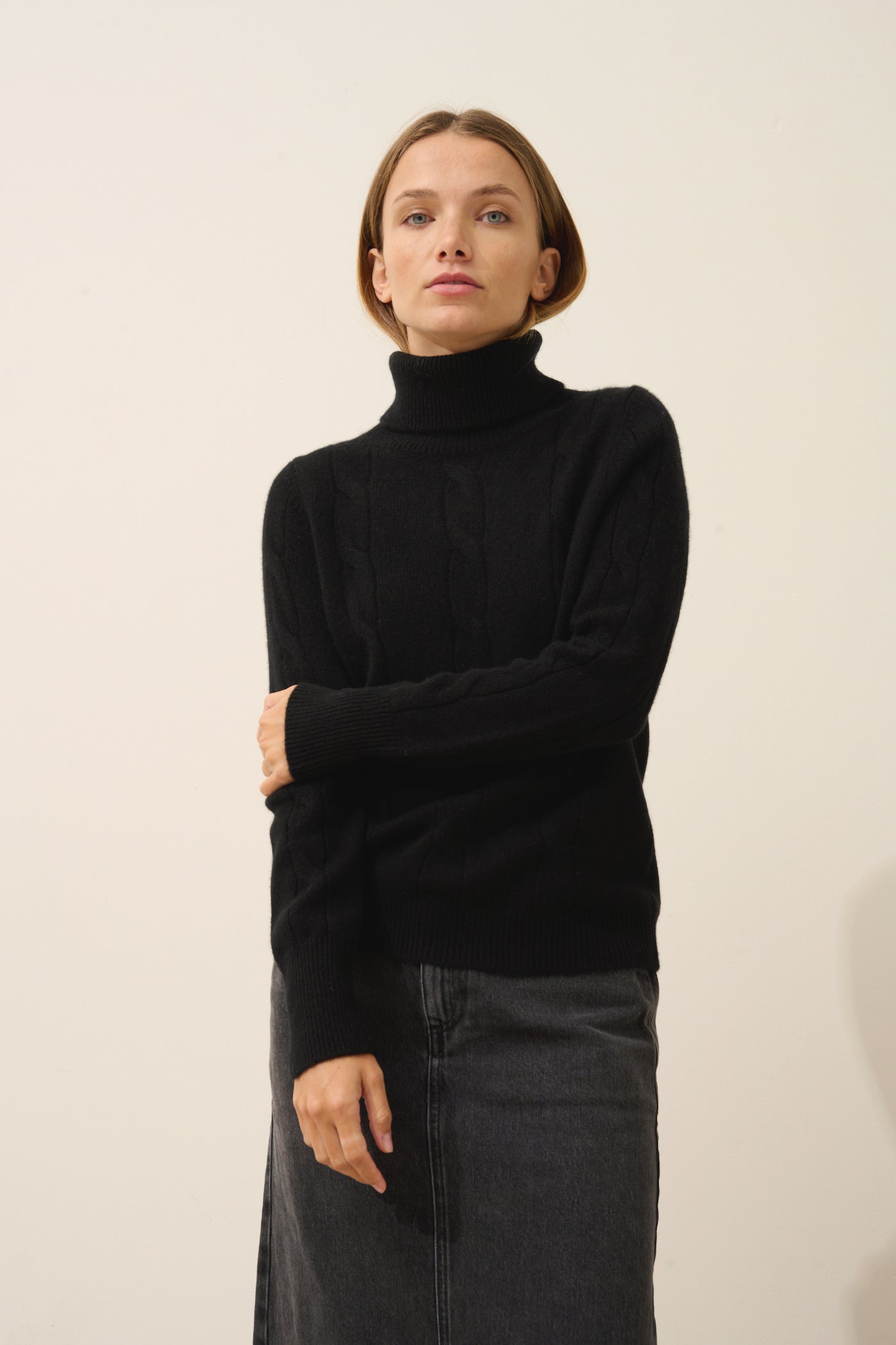 Just Cashmere - Pull Col Roulé Estelle - 100% Cachemire 4 Fils - Noir - Femme