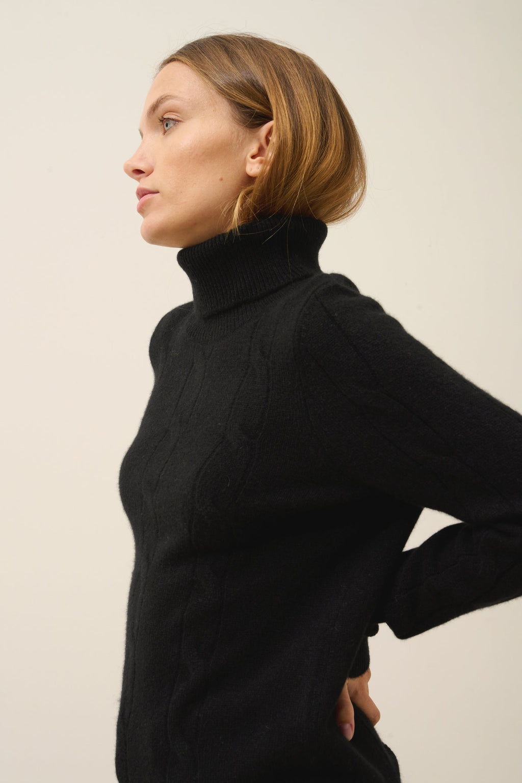 Just Cashmere - Pull Col Roulé Estelle - 100% Cachemire 4 Fils - Noir - Femme