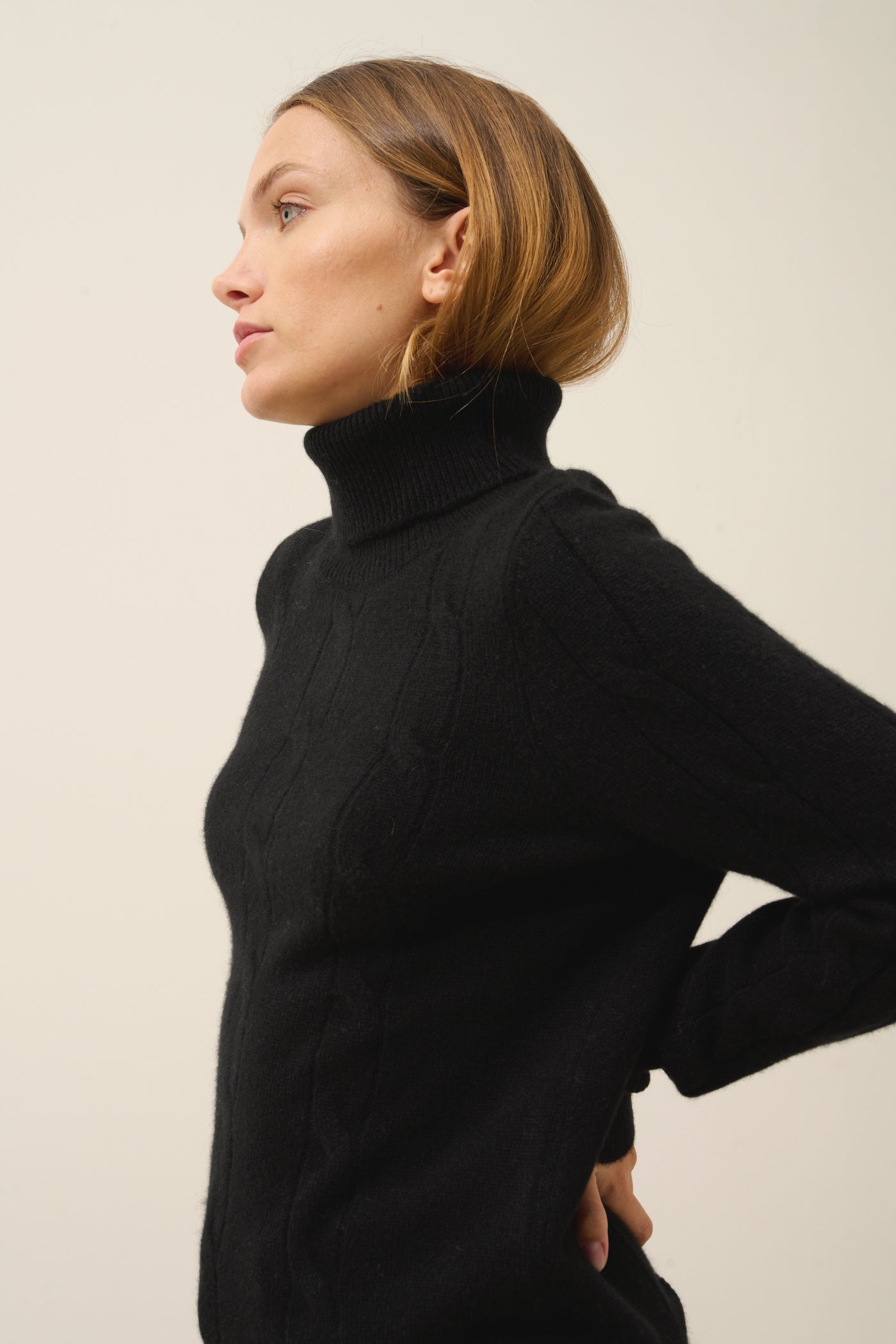 Just Cashmere - Pull Col Roulé Estelle - 100% Cachemire 4 Fils - Noir - Femme