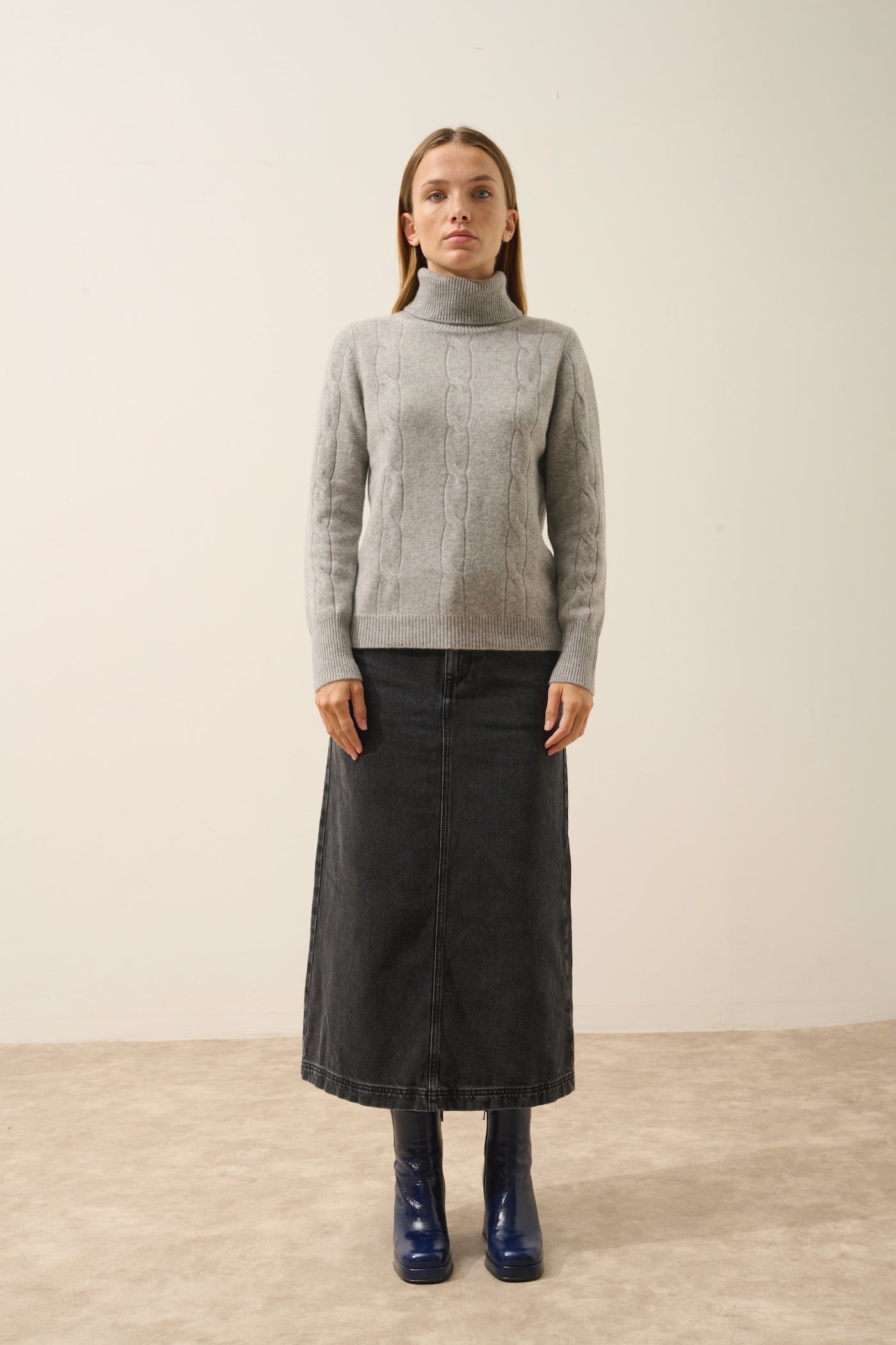 Just Cashmere - Pull Col Roulé Estelle - 100% Cachemire 4 Fils - Nuage Chiné - Femme