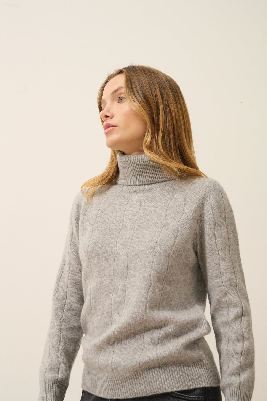 Just Cashmere - Pull Col Roulé Estelle - 100% Cachemire 4 Fils - Nuage Chiné - Femme
