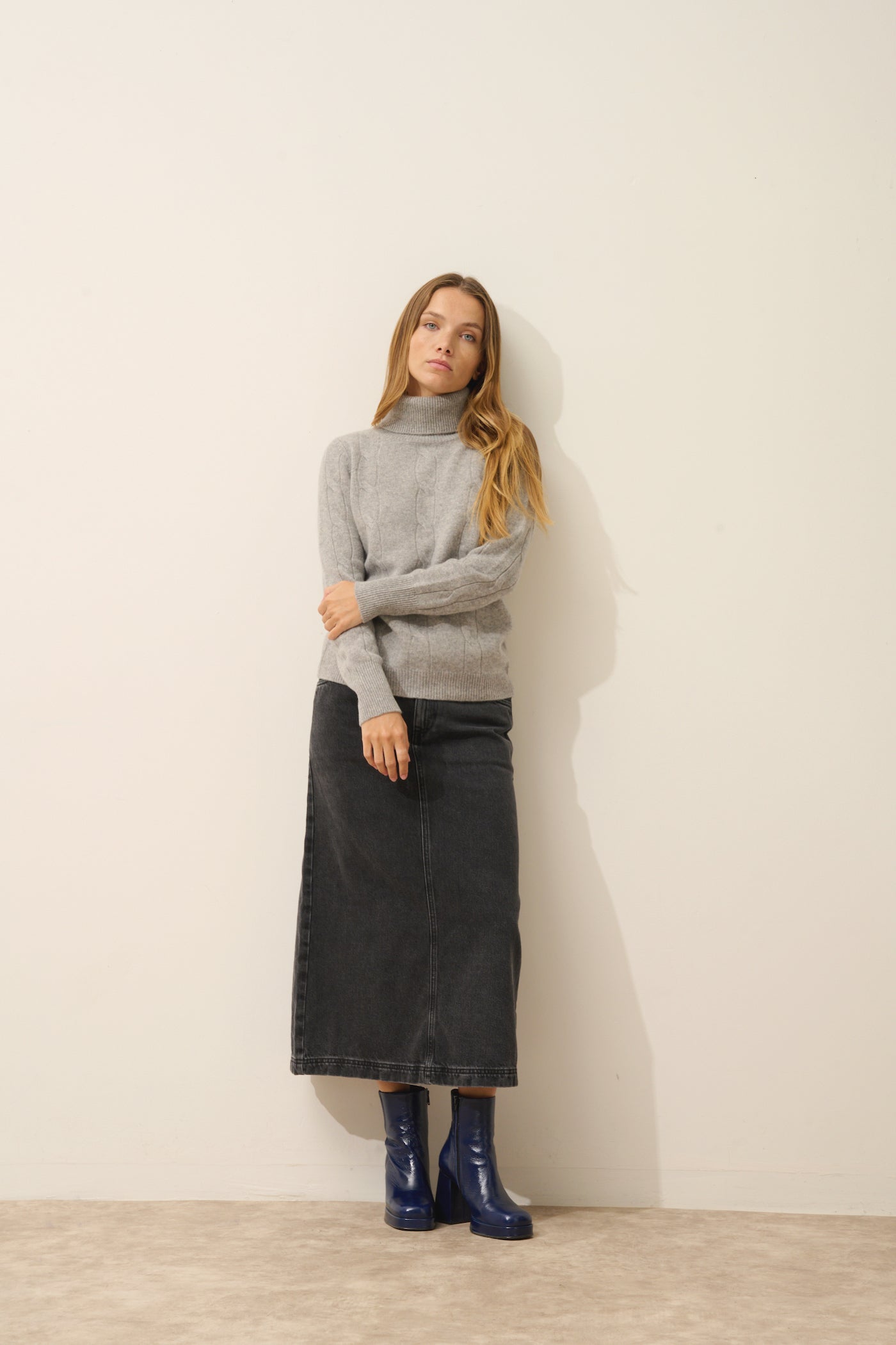 Just Cashmere - Pull Col Roulé Estelle - 100% Cachemire 4 Fils - Nuage Chiné - Femme