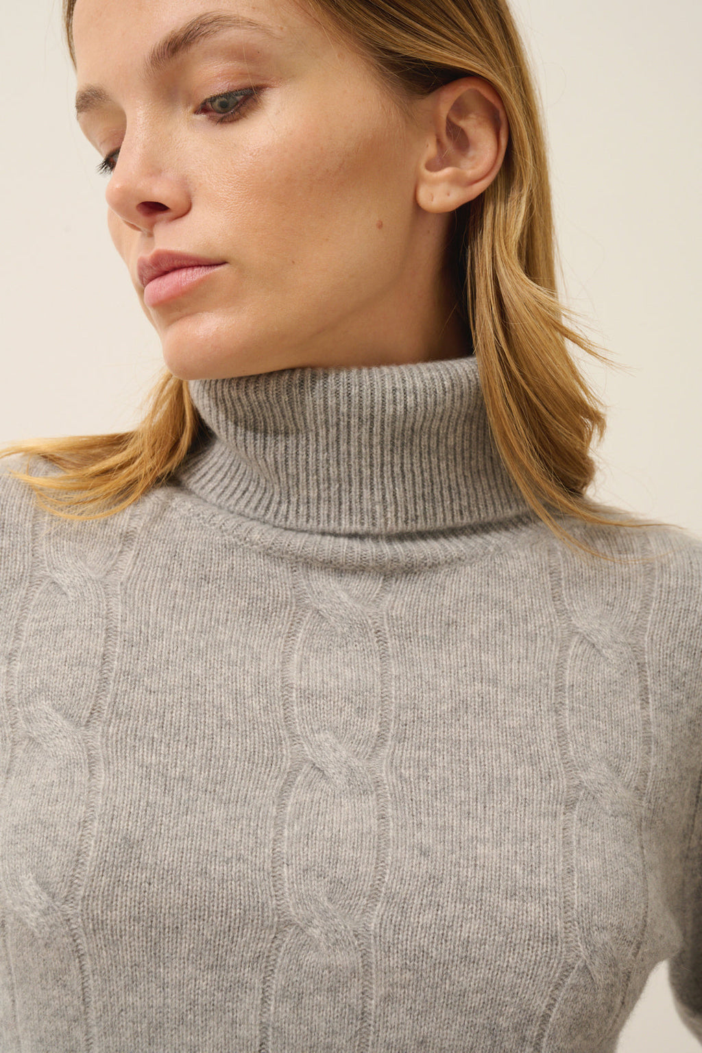 Just Cashmere - Pull Col Roulé Estelle - 100% Cachemire 4 Fils - Nuage Chiné - Femme