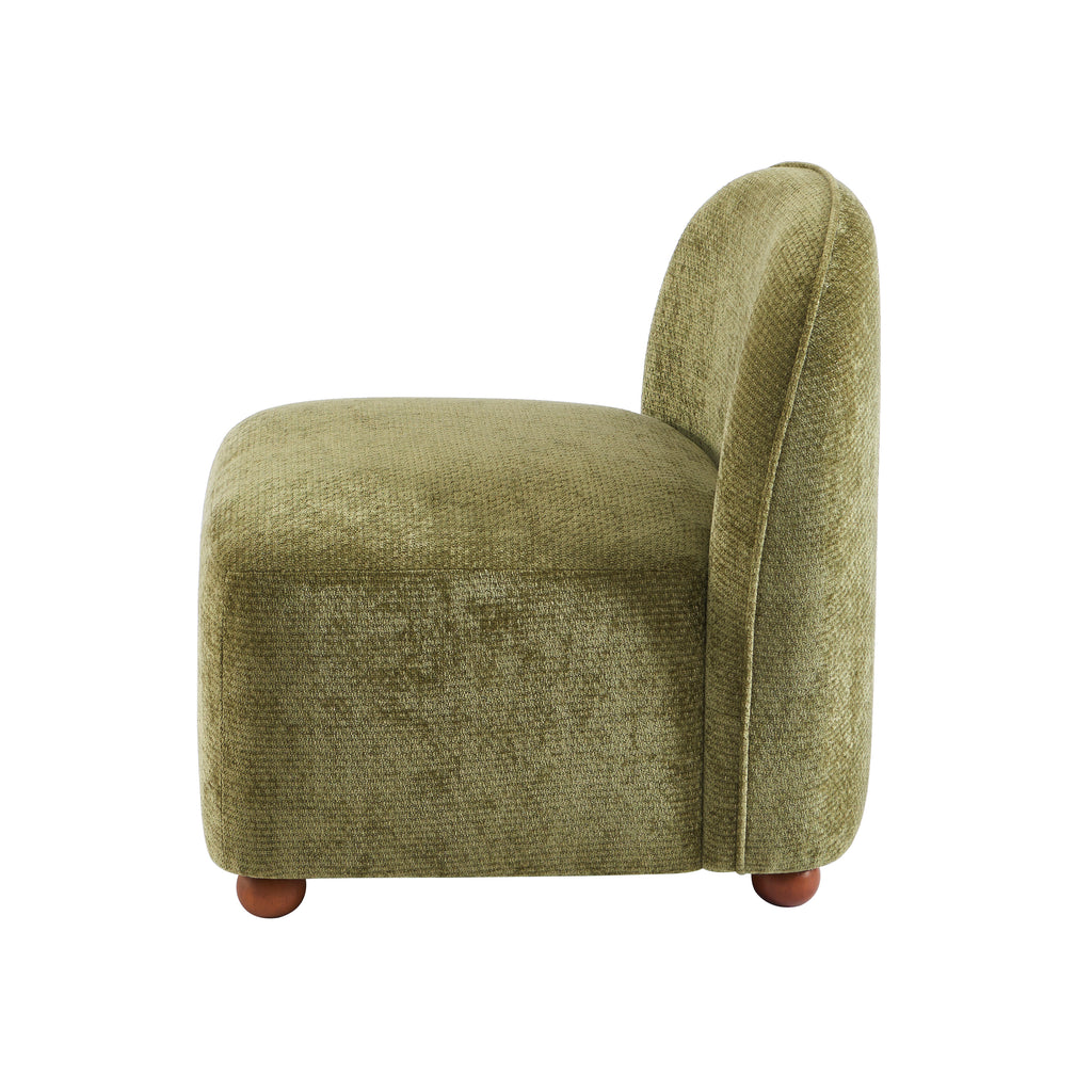 Judy - Armchairs - Chenille Fabric - Green Walnut-Stained Ball Feet
