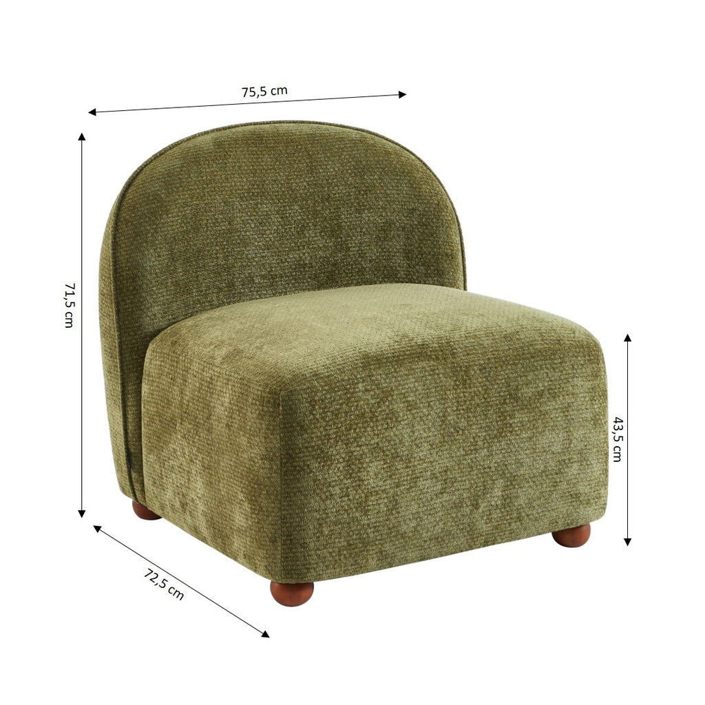 Judy - Armchairs - Chenille Fabric - Green Walnut-Stained Ball Feet