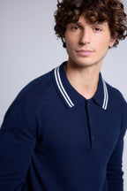 Jersey de cuello polo a rayas Jules - Azul marino y blanco - Hombre