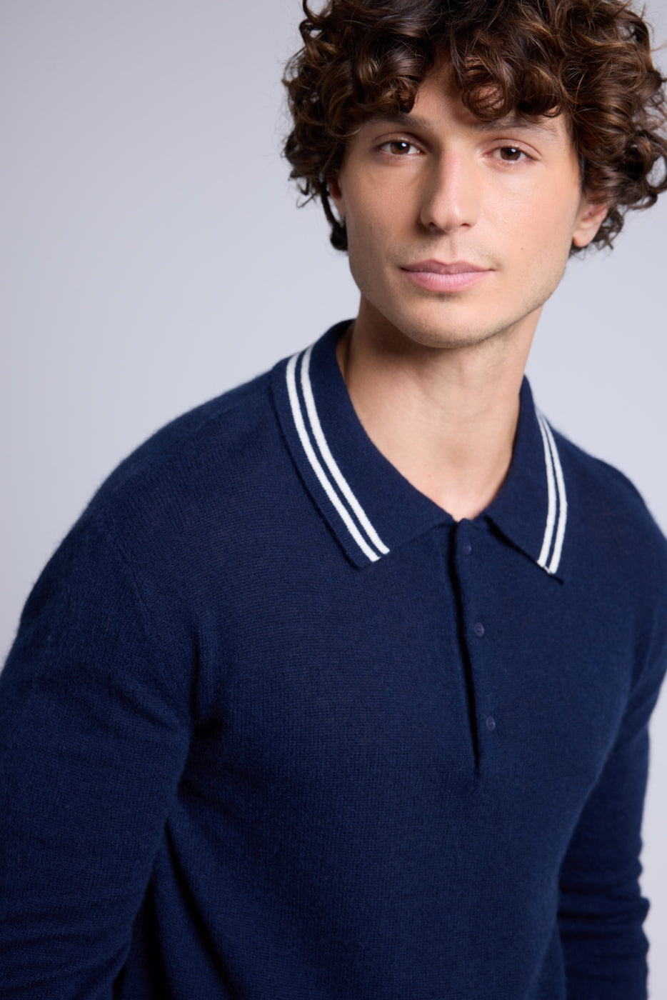 Jersey de cuello polo a rayas Jules - Azul marino y blanco - Hombre