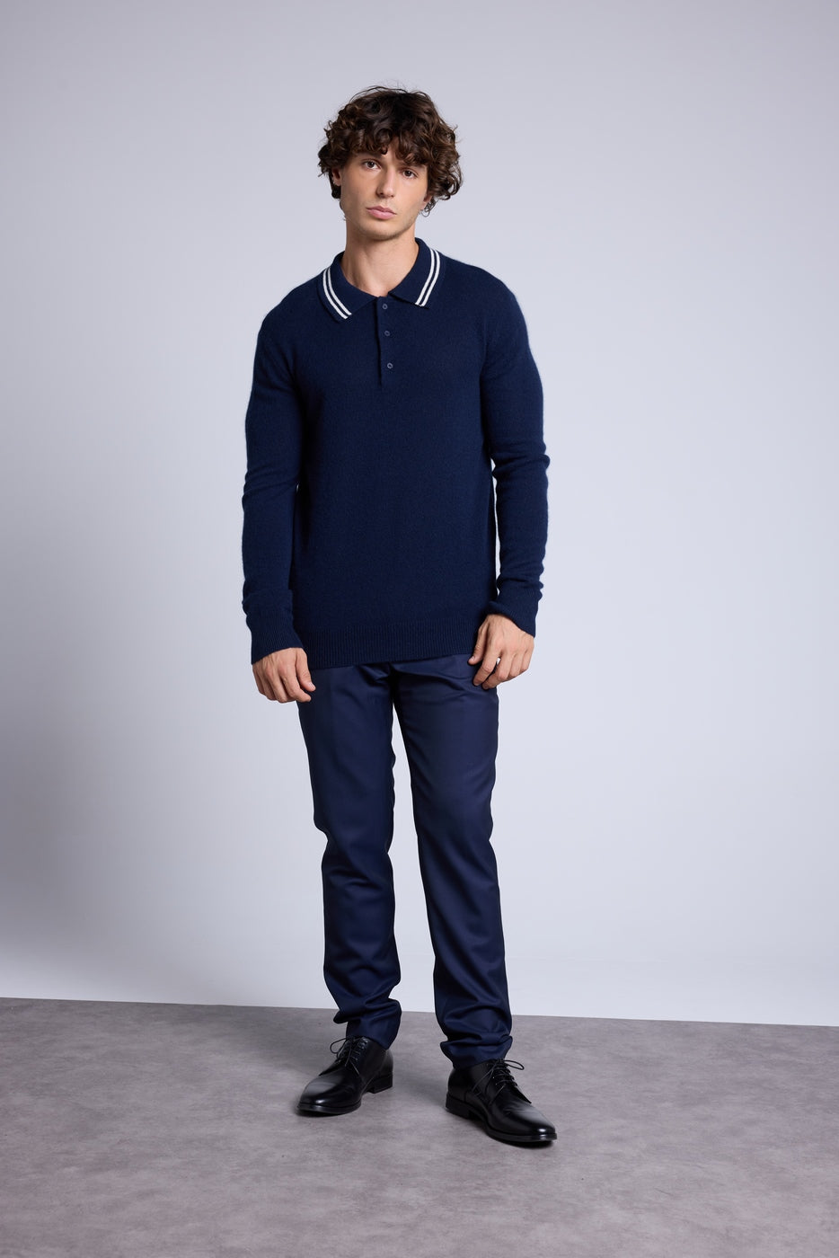 Jersey de cuello polo a rayas Jules - Azul marino y blanco - Hombre