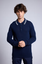 Jersey de cuello polo a rayas Jules - Azul marino y blanco - Hombre