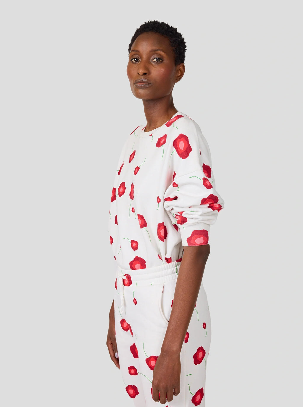 Pullover Harlem aus Fleece mit Mohnblumen-Print