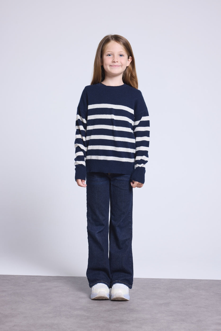 Pull Col Rond Col Rond Mariniere June - Bleu Marine Blanc - Enfant