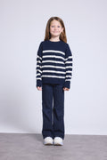 Pull Col Rond Col Rond Mariniere June - Bleu Marine Blanc - Enfant