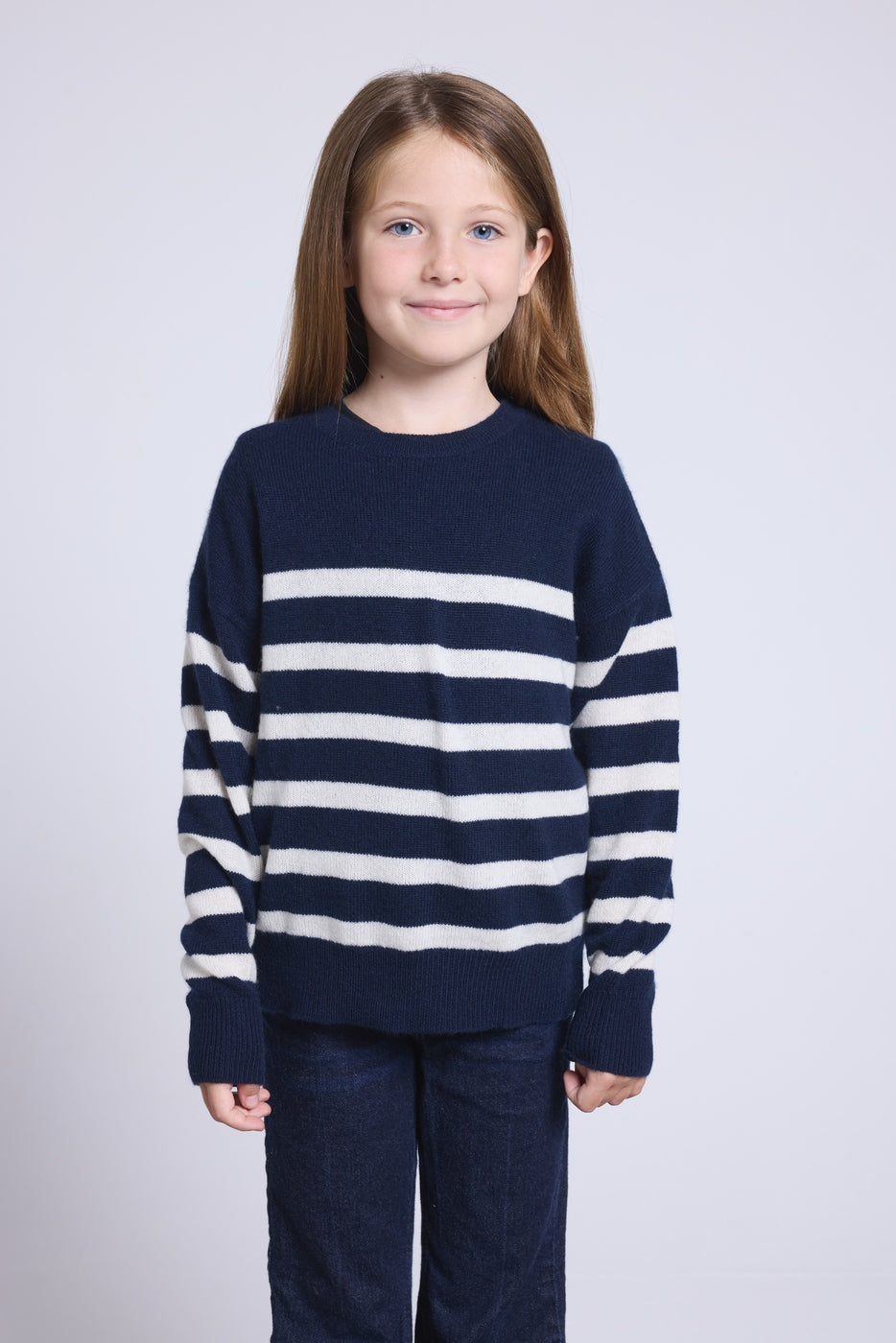 Pull Col Rond Col Rond Mariniere June - Bleu Marine Blanc - Enfant