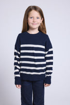 Pull Col Rond Col Rond Mariniere June - Bleu Marine Blanc - Enfant