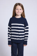 Pull Col Rond Col Rond Mariniere June - Bleu Marine Blanc - Enfant