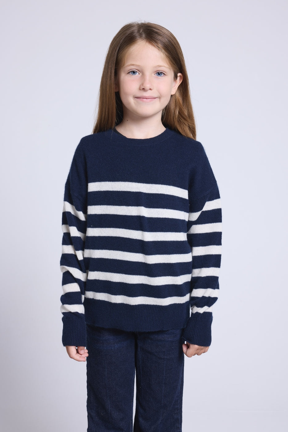 Pull Col Rond Col Rond Mariniere June - Bleu Marine Blanc - Enfant