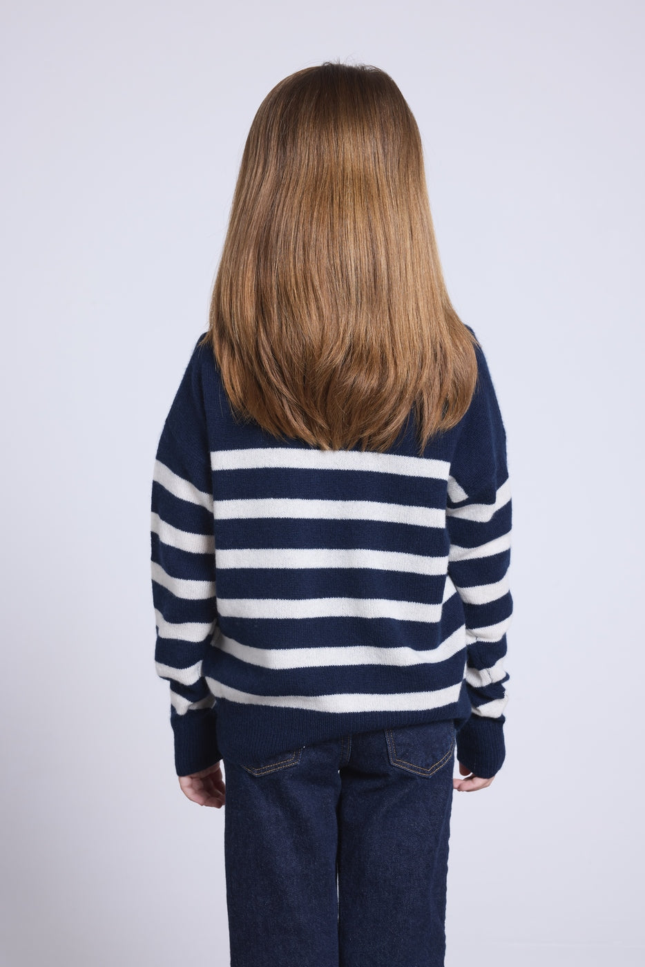 Pull Col Rond Col Rond Mariniere June - Bleu Marine Blanc - Enfant