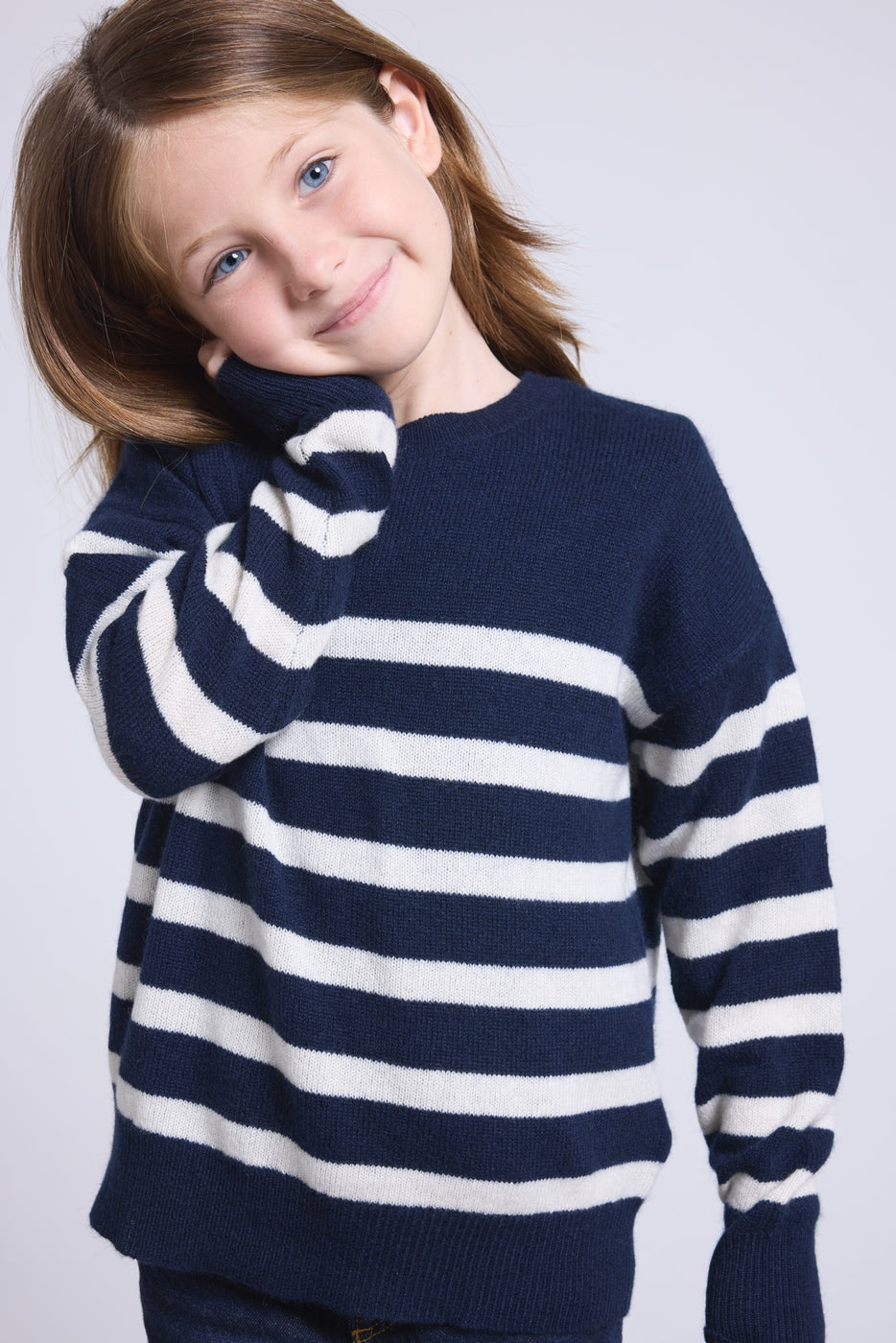 Pull Col Rond Col Rond Mariniere June - Bleu Marine Blanc - Enfant