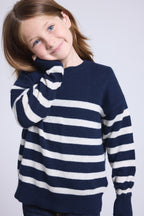 Pull Col Rond Col Rond Mariniere June - Bleu Marine Blanc - Enfant