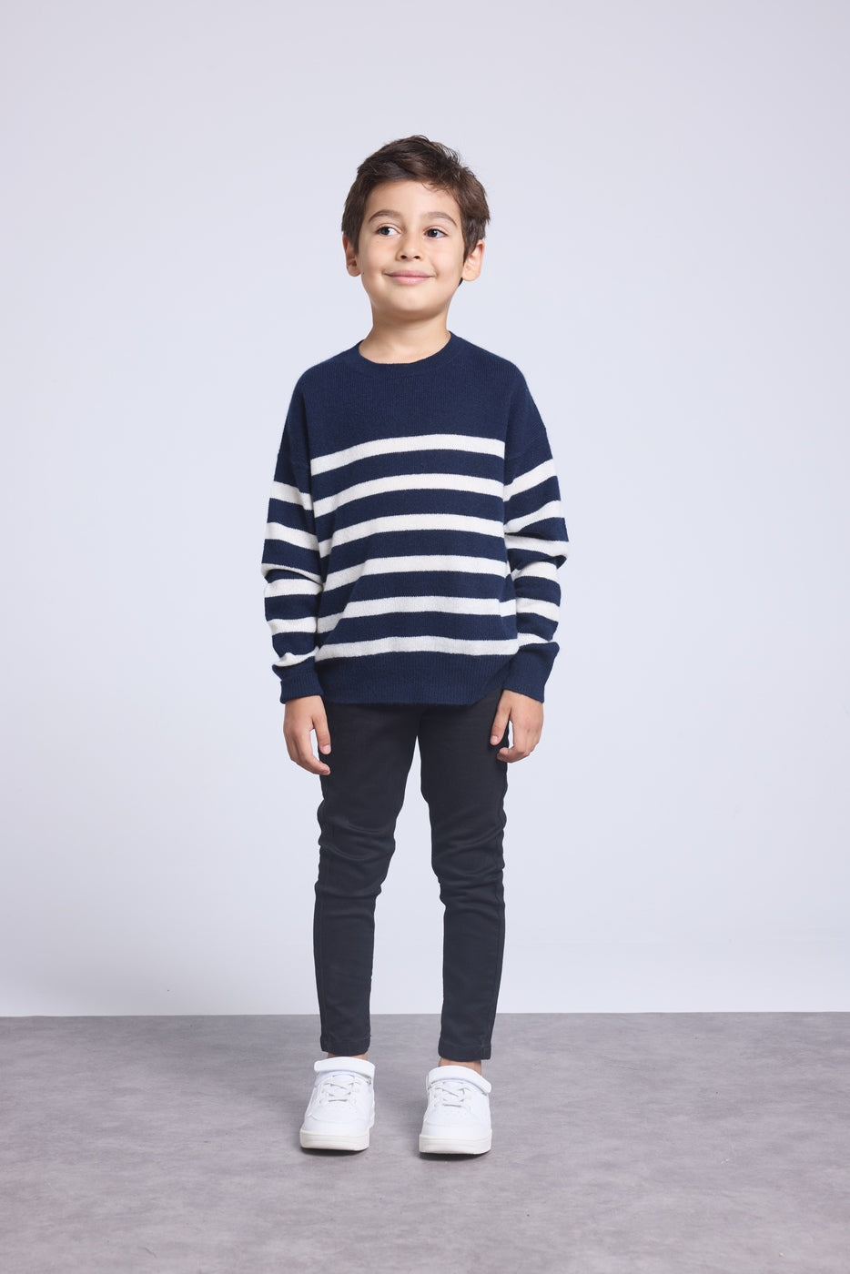 Pull Col Rond Col Rond Mariniere June - Bleu Marine Blanc - Enfant