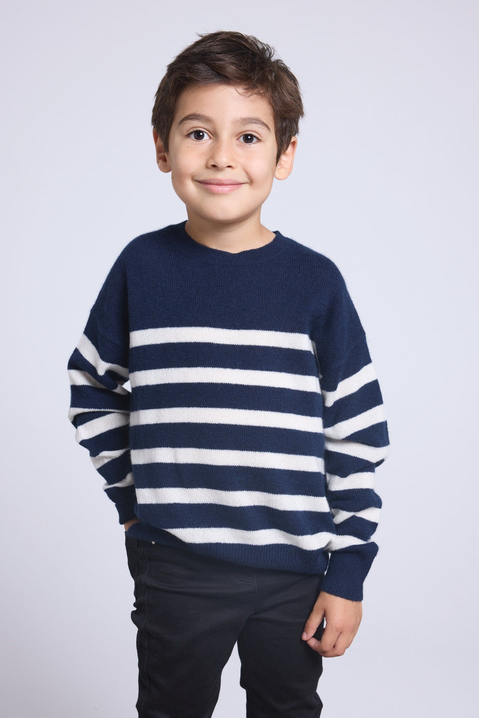Pull Col Rond Col Rond Mariniere June - Bleu Marine Blanc - Enfant