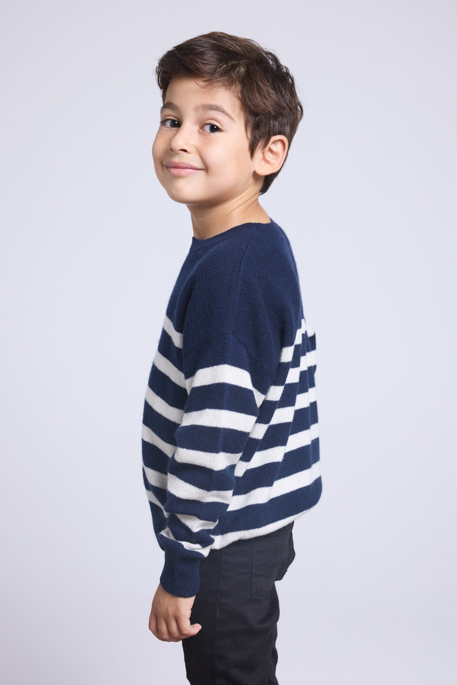 Pull Col Rond Col Rond Mariniere June - Bleu Marine Blanc - Enfant