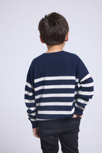 Pull Col Rond Col Rond Mariniere June - Bleu Marine Blanc - Enfant