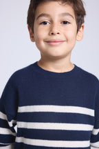 Pull Col Rond Col Rond Mariniere June - Bleu Marine Blanc - Enfant