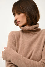 Pull Col Roulé 4 Fils - June - Camel Chiné