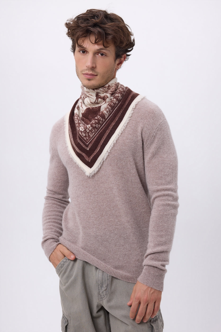 Bandana Piccola Jungle - Marrone - Uomo - 100% Cashmere