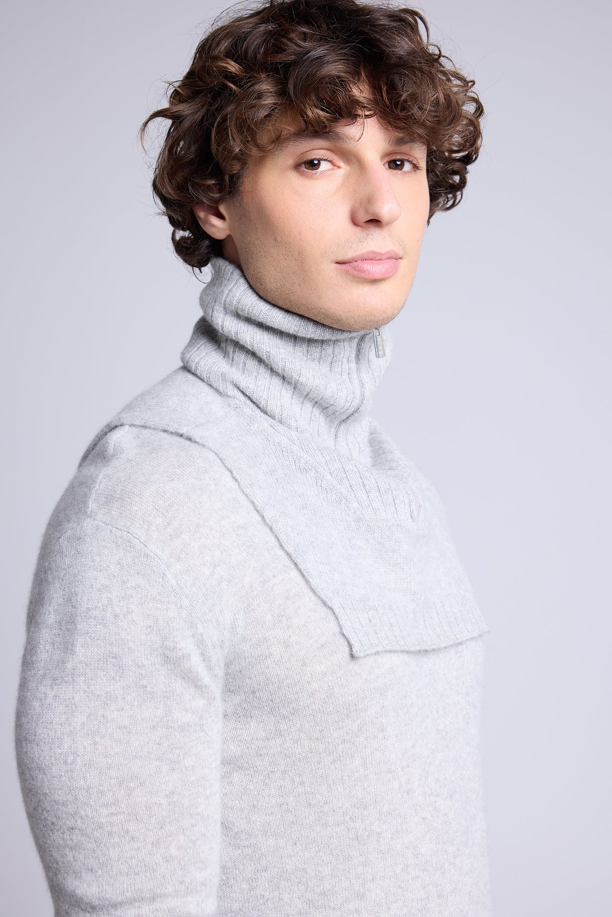 Collo con Zip Justine - Grigio Chiaro - Unisex - 100% Cashmere