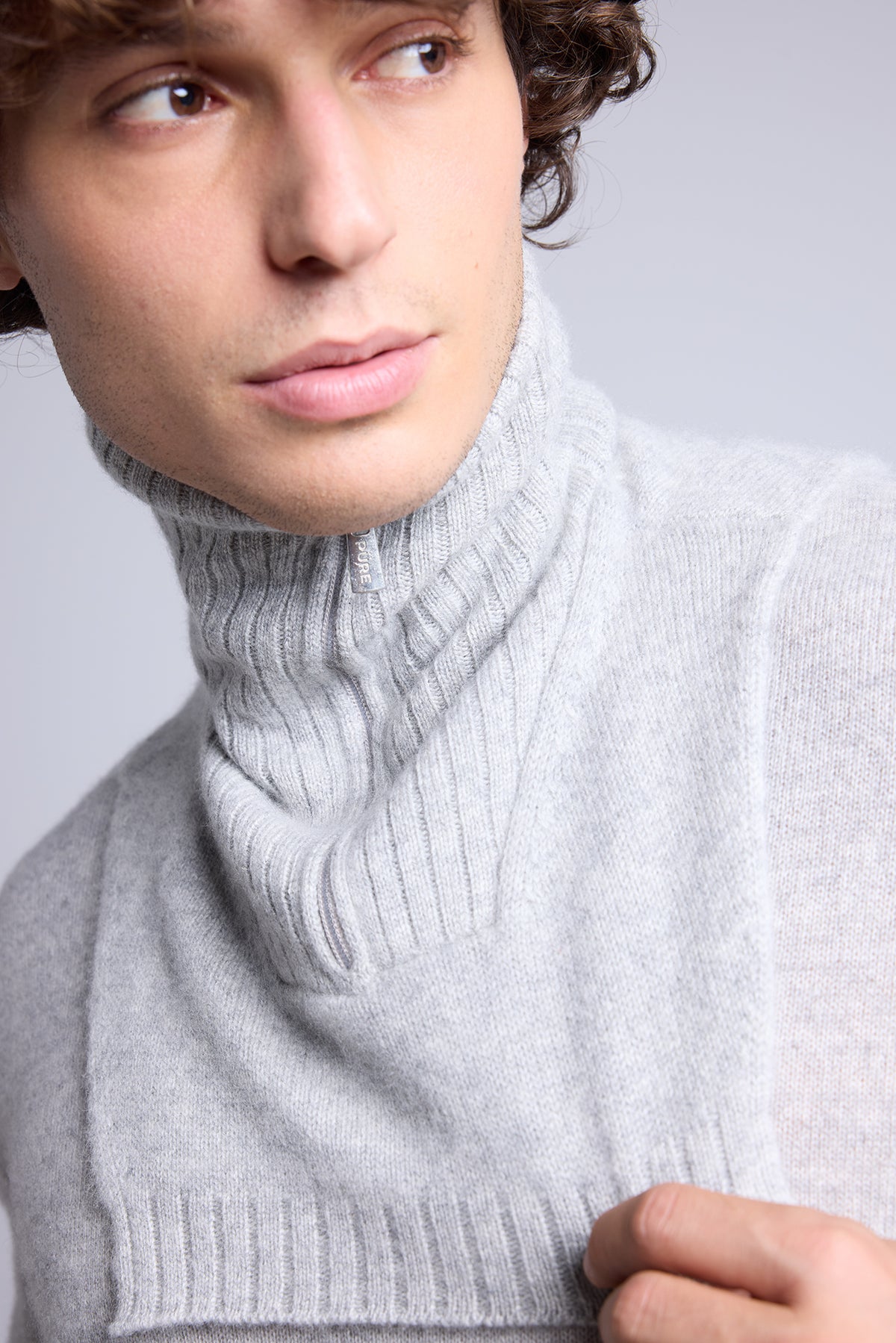 Collo con Zip Justine - Grigio Chiaro - Unisex - 100% Cashmere