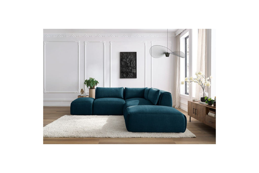 Jeanne - Fixed Modular Corner Sofa - Velvet Fabric with 2 Armless Chairs, 1 Corner Unit and 2 Pouffes