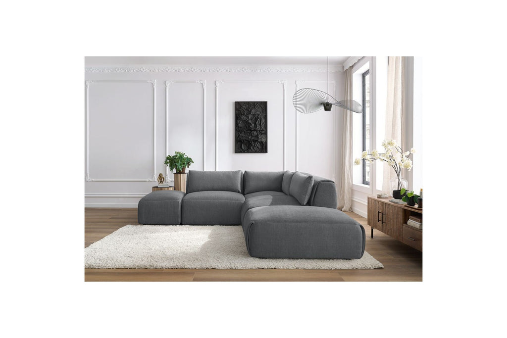 Jeanne - Fixed Modular Corner Sofa - Velvet Fabric with 2 Armless Chairs, 1 Corner Unit and 2 Pouffes