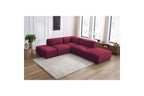 Jeanne - Fixed Modular Corner Sofa - Velvet Fabric with 2 Armless Chairs, 1 Corner Unit and 2 Pouffes
