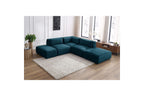 Jeanne - Fixed Modular Corner Sofa - Velvet Fabric with 2 Armless Chairs, 1 Corner Unit and 2 Pouffes