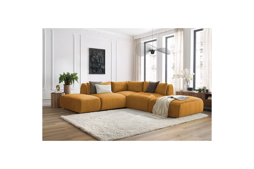 Jeanne - Fixed Modular Corner Sofa - Velvet Fabric with 2 Armless Chairs, 1 Corner Unit and 2 Pouffes