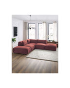 Jeanne - Fixed Modular Corner Sofa - Velvet Fabric with 2 Armless Chairs, 1 Corner Unit and 2 Pouffes