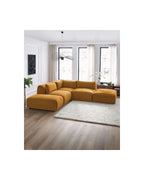 Jeanne - Fixed Modular Corner Sofa - Velvet Fabric with 2 Armless Chairs, 1 Corner Unit and 2 Pouffes