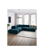 Jeanne - Fixed Modular Corner Sofa - Velvet Fabric with 2 Armless Chairs, 1 Corner Unit and 2 Pouffes