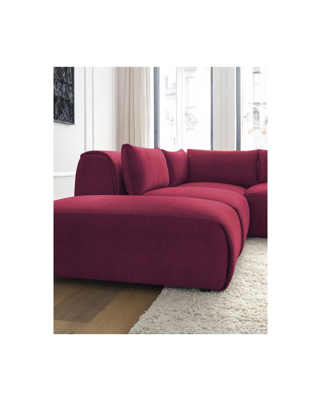 Jeanne - Fixed Modular Corner Sofa - Velvet Fabric with 2 Armless Chairs, 1 Corner Unit and 2 Pouffes