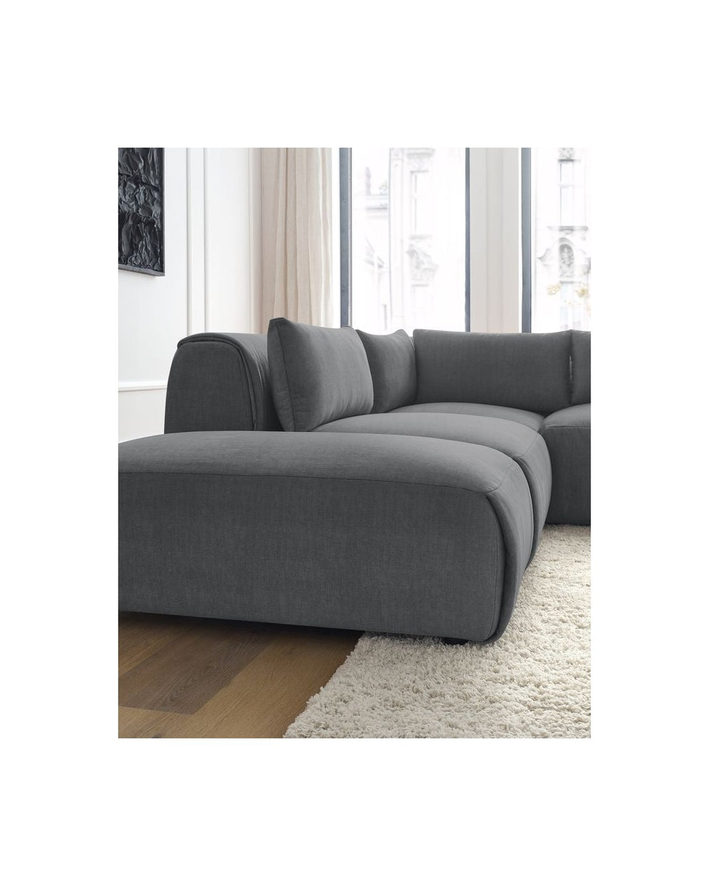Jeanne - Fixed Modular Corner Sofa - Velvet Fabric with 2 Armless Chairs, 1 Corner Unit and 2 Pouffes
