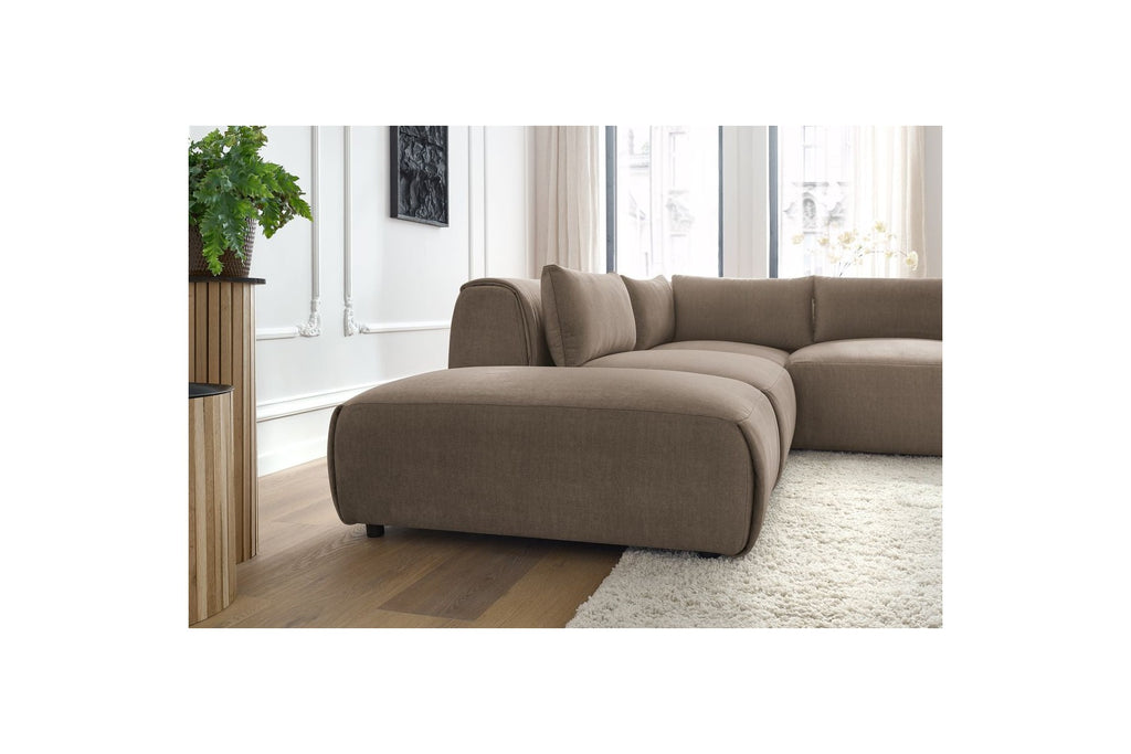Jeanne - Fixed Modular Corner Sofa - Velvet Fabric with 2 Armless Chairs, 1 Corner Unit and 2 Pouffes