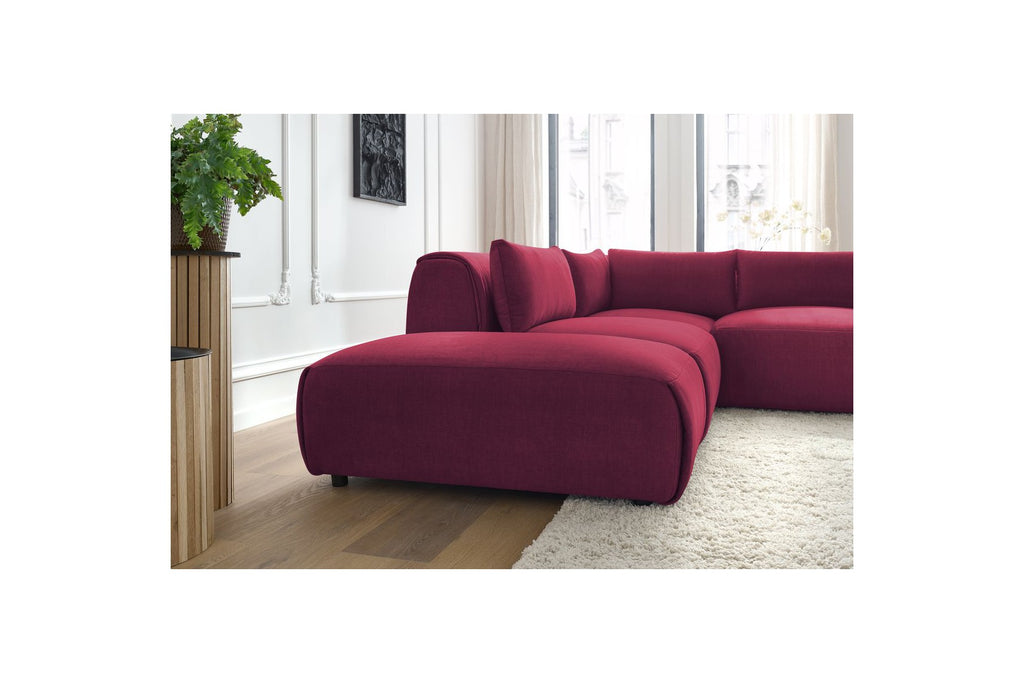 Jeanne - Fixed Modular Corner Sofa - Velvet Fabric with 2 Armless Chairs, 1 Corner Unit and 2 Pouffes