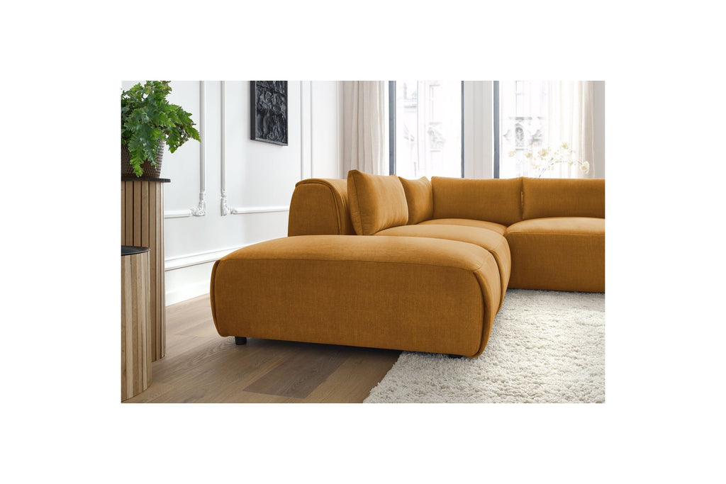 Jeanne - Fixed Modular Corner Sofa - Velvet Fabric with 2 Armless Chairs, 1 Corner Unit and 2 Pouffes