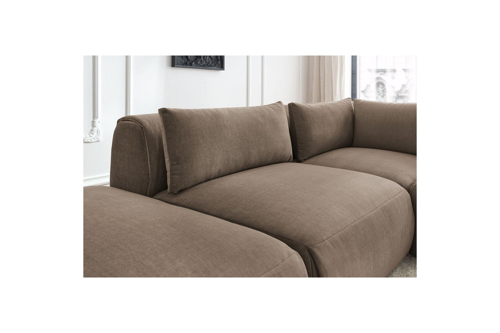 Jeanne - Fixed Modular Corner Sofa - Velvet Fabric with 2 Armless Chairs, 1 Corner Unit and 2 Pouffes
