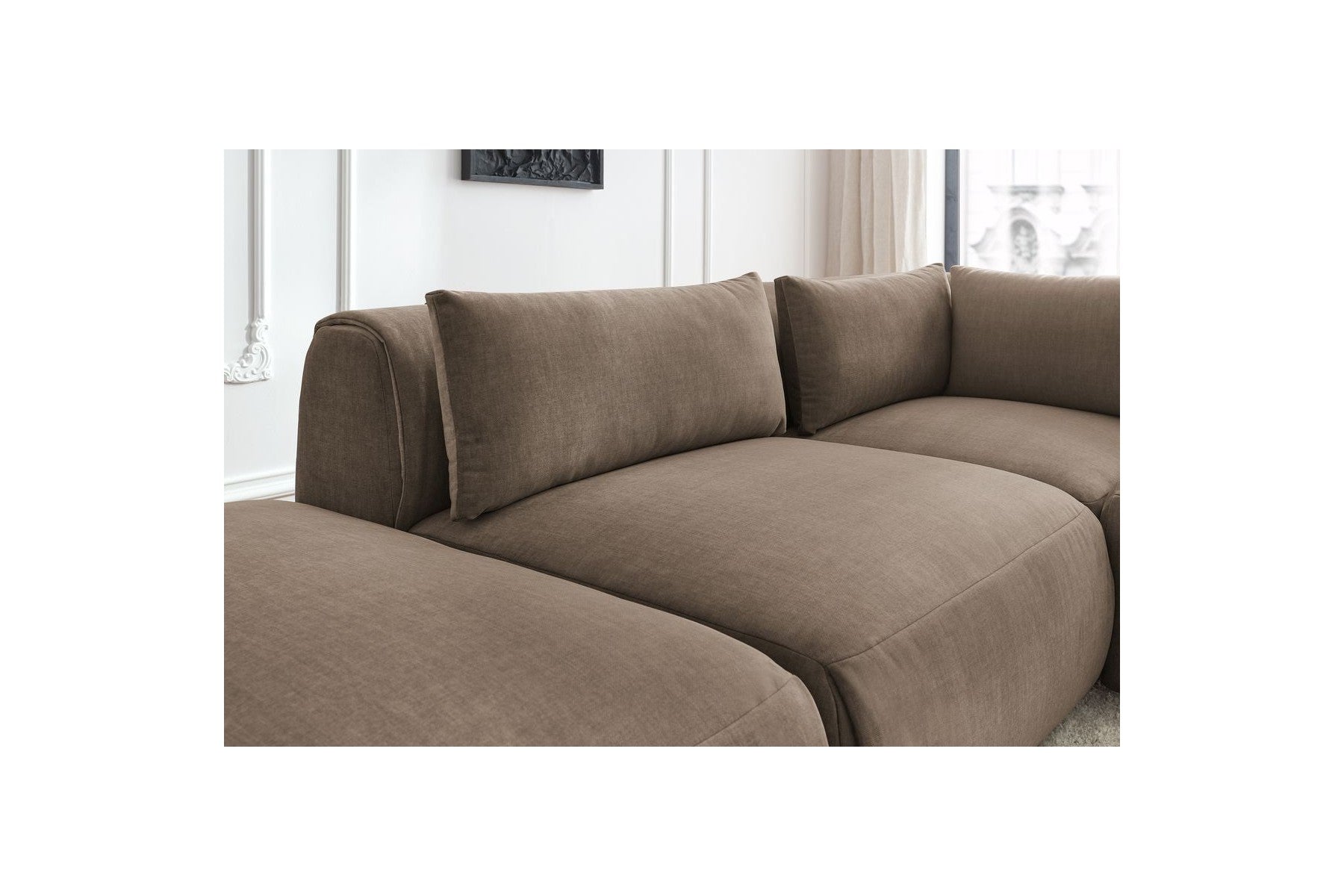 Jeanne - Fixed Modular Corner Sofa - Velvet Fabric with 2 Armless Chairs, 1 Corner Unit and 2 Pouffes