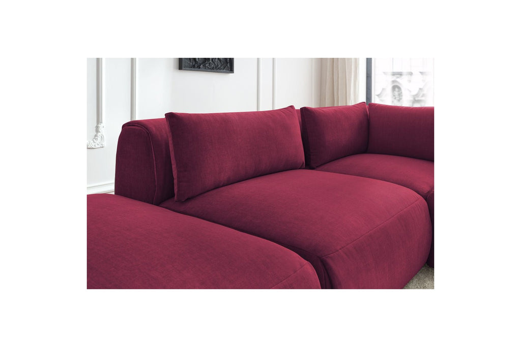 Jeanne - Fixed Modular Corner Sofa - Velvet Fabric with 2 Armless Chairs, 1 Corner Unit and 2 Pouffes