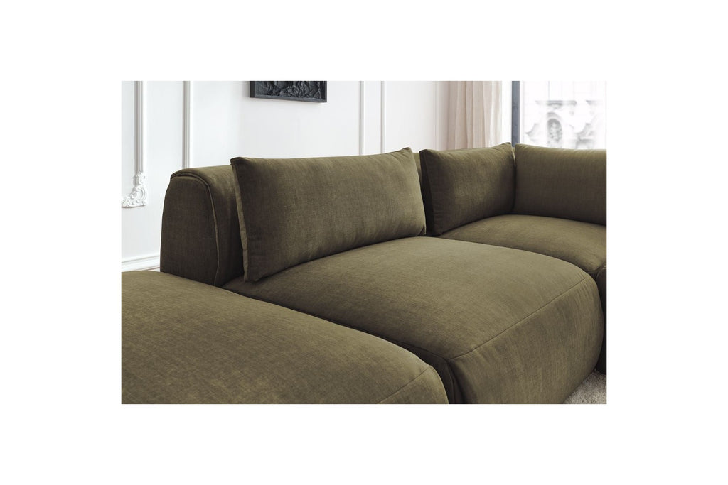 Jeanne - Fixed Modular Corner Sofa - Velvet Fabric with 2 Armless Chairs, 1 Corner Unit and 2 Pouffes